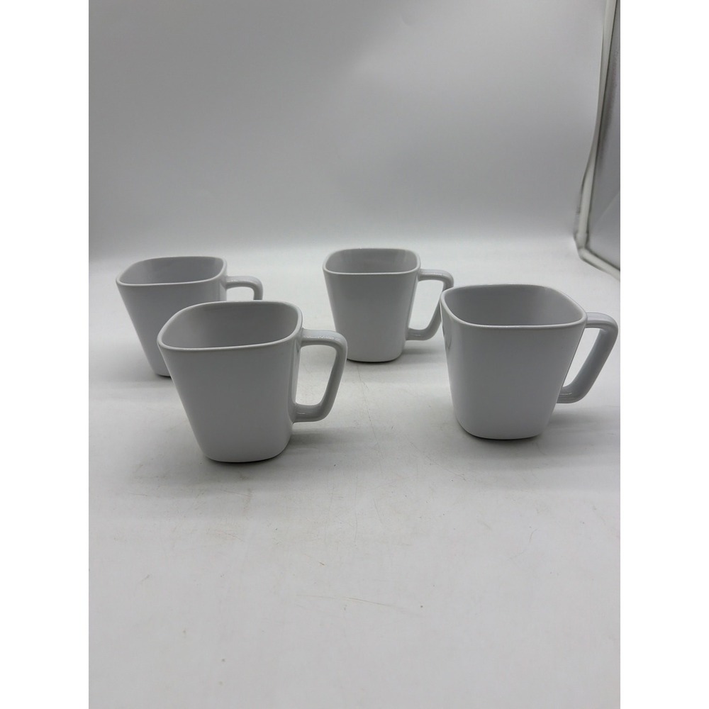 4 Square Pampered Chef Simple Additions White Coffee Mugs 3 3/4"